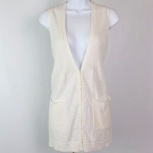 Eileen Fisher tunic vest button up pockets cardigan sweater white